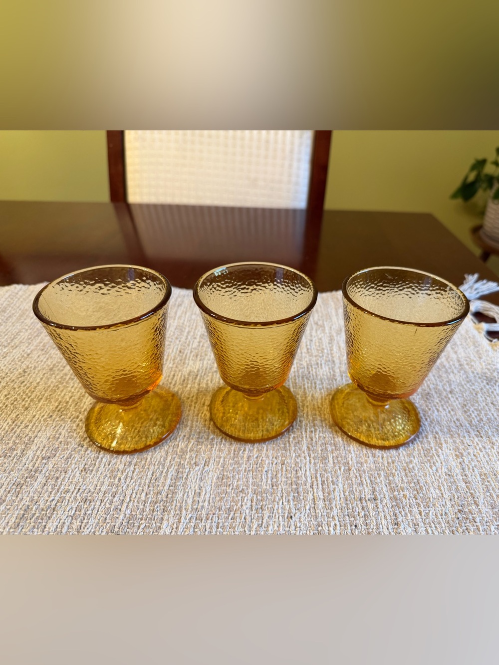 Set/3 Vintage Amber Footed Glass Goblets